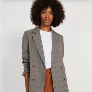 Oversized Plaid Blazer - Brown/Gray